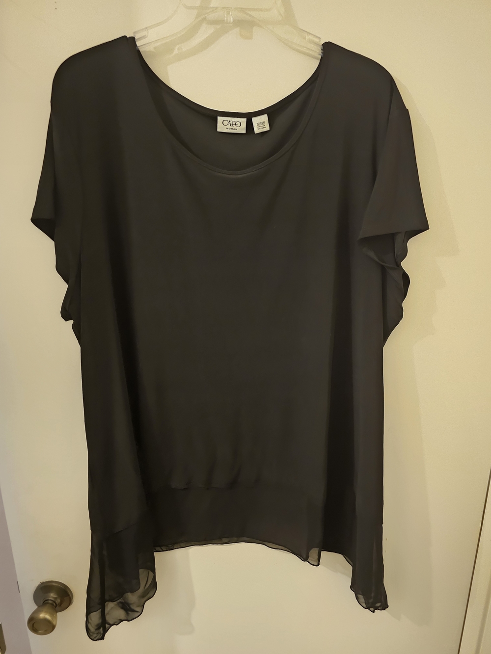 Cato Black Short Sleeve Sheer-Hem Tunic